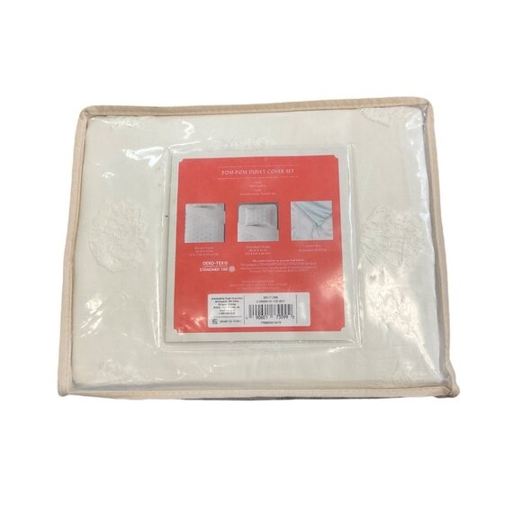 Pom Pom Duvet Cover Set With Shams Twin/XL Cotton Blend White Textured Bedding - Picture 6 of 7